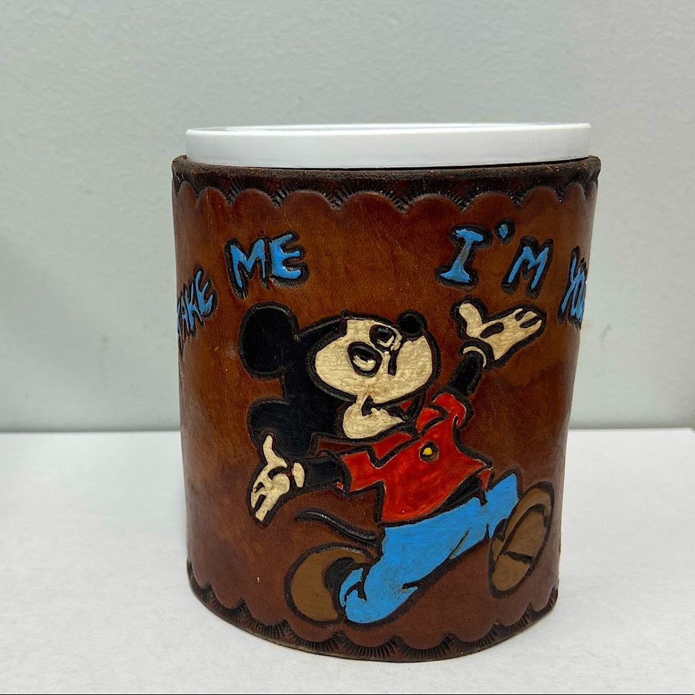 Vintage Mickey Mouse leather koozie holder